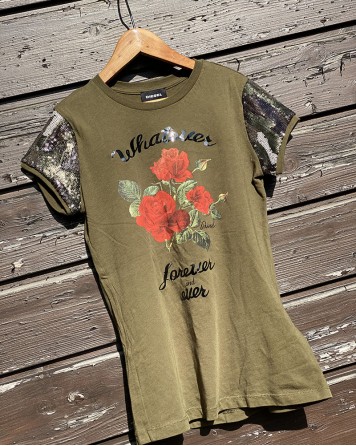 Triko dětské Diesel khaki s růží